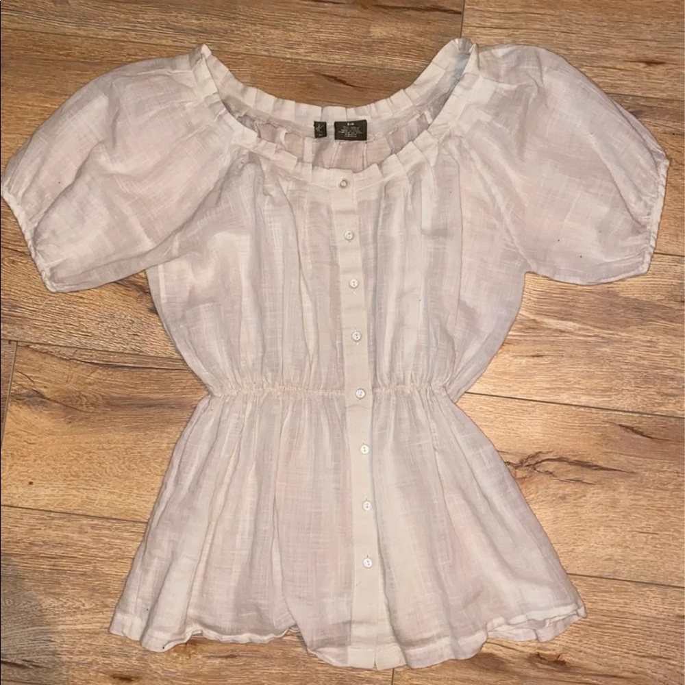 White cinched peasant top - small - Fei brand